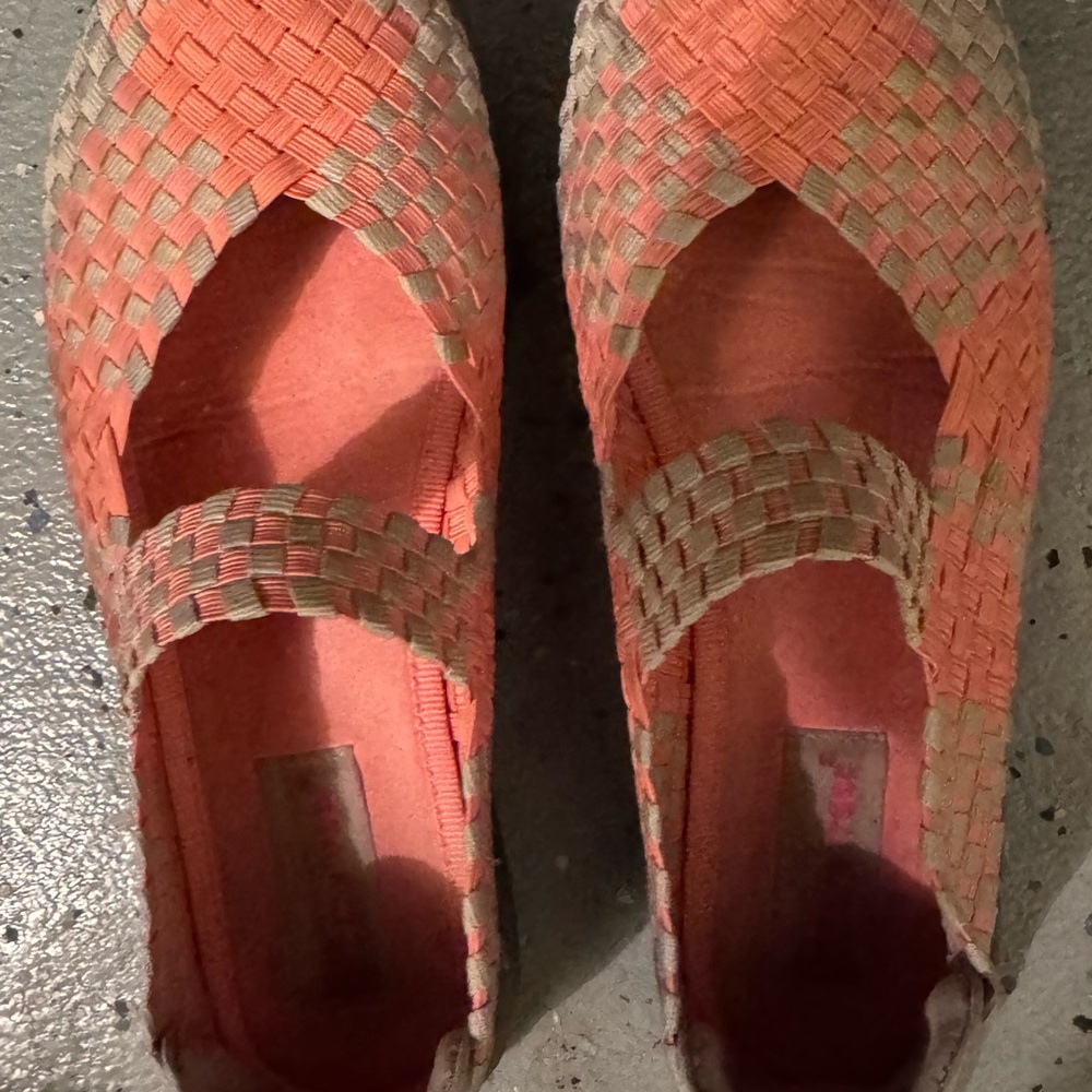 Women's Woven Flats in Coral and Beige